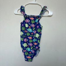 Gymboree Fish Print One Piece Swimsuit Blue Ruffle Girls Size 10