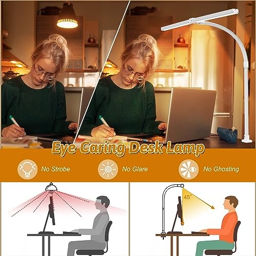 Doppelkopf LED Schreibtischlampe mit Fernbedienung für Home Office 24W Klemme weiß - Bild 6 von 7