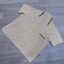 Vintage Towncraft JCPenney Men XL Tan Camp Collar Short Sleeve Button Shirt 70s