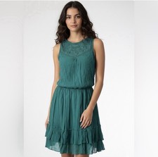 Boho Teal Embroidered Sleeveless Mini Dress - Ruffle Hem Detail