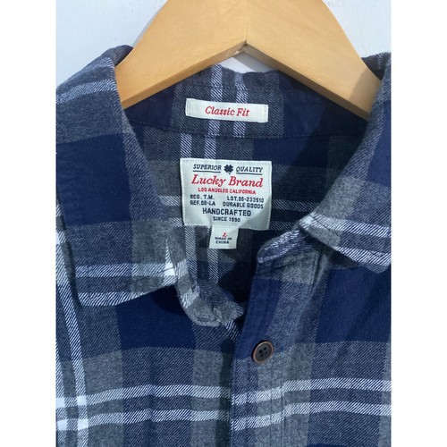Lucky Brand Flanell Button Down Hemd Herren Gr. L marine grau kariert Baumwolle klassisch - Bild 2 von 5
