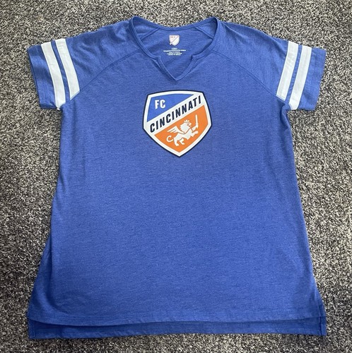 MLS CINCINNATI FC Women’s Cotton  V-Neck T-Shirt Blue Large Perfect - Picture 1 of 3