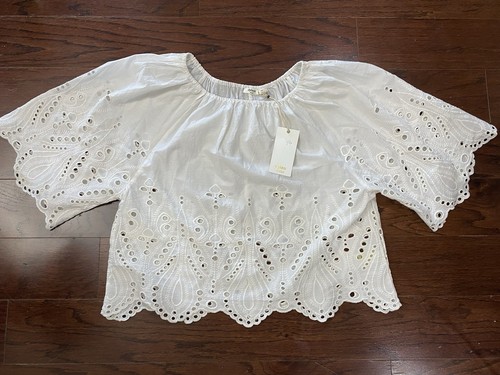 Dylan Tunic Women S White Eyelet Boho Peasant Embroidered Anthropologie Top NWT - Picture 2 of 7