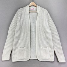 Vintage Cardigan Sweater Womens L White Knit Open Front Pockets Cottagecore