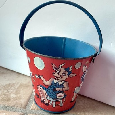 Vintage T Cohn Lithograph Small Easter Pail Bunny Duck Cow Chickens *READ*