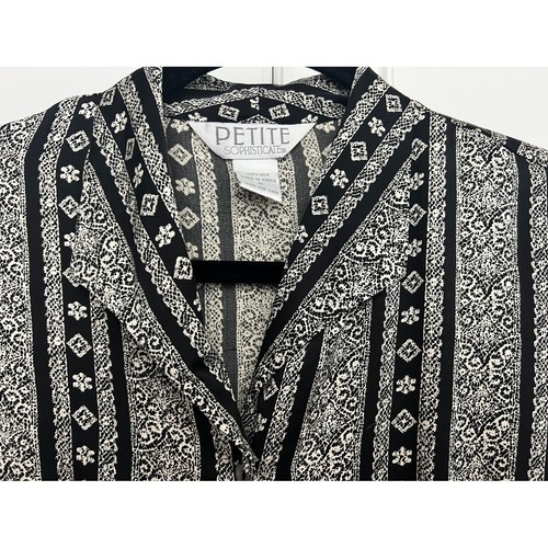 Vintage Petite Sophisticate 100 % Seide Bluse schwarz/champagner geometrisches Muster Größe 6 - Bild 3 von 6
