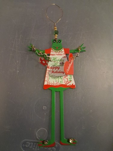 Vtg Metal Happy Holiday Frog Long Leg Christmas Ornament Gift  - Picture 3 of 7
