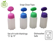 4-Pack Mini Salt & Pepper Shakers – 1oz BPA-Free, Snap Lids, Travel, Picnic, BBQ