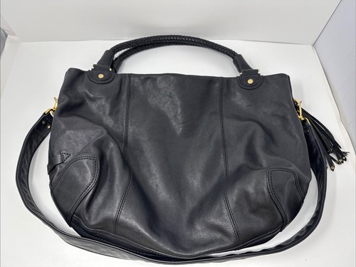 Cole Haan Large Black Leather Pebble Tote Purse Straps Long & Braided Shoulder