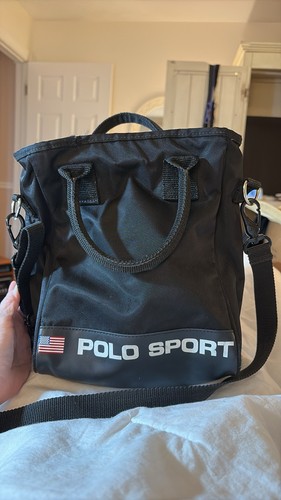 Borsa Polo Sport Ralph Lauren Nylon Cancello Bandiera Americana Manico e Cinghia Nera 11" - Foto 3 di 21