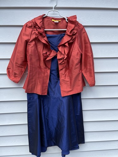 Gonna donna Spencer Evenings foderata in seta blu navy con volant taglia 14 - Foto 8 di 8