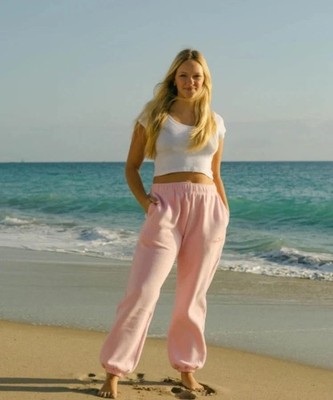Pink Palm Puff Sweatpants XS short Pink XSSH Thick Comfy Soft Beach Pockets