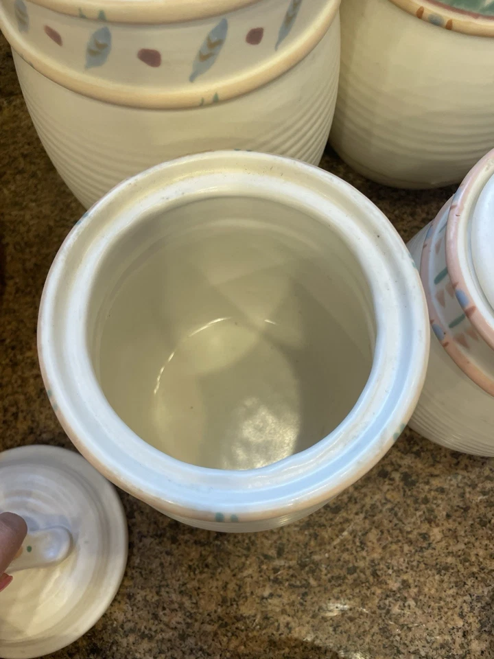 Taos Treasure Craft Ceramic Canister Set (4) Cream Peach Green Southwest  - Image 3 of 3