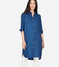 Everlane Linen Shirt Dress Blue Dark Wash Long Sleeves Pockets Size 0