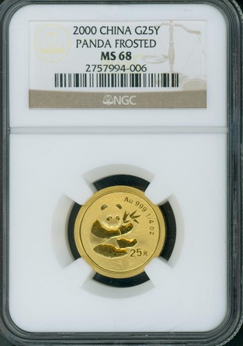2000 GOLD PANDA 1/4 Oz. NGC MS68 25-Y MS-68 CHINA 25Y YUAN YN SCARCE !!