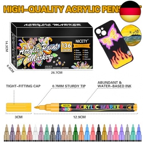 NICETY Acrylstifte für Steine Wasserfest - 72 Multimarker Acrylmarker - Bild 5 von 15
