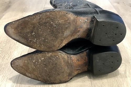 Botas vaqueras Montana vintage para hombre talla 10 D negras avestruz Quil 09746 - Imagen 8 de 13