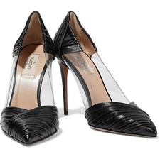 Valentino Garavani Ruched Leather & PVC Black Pumps size EU 41 / US 11 New $895