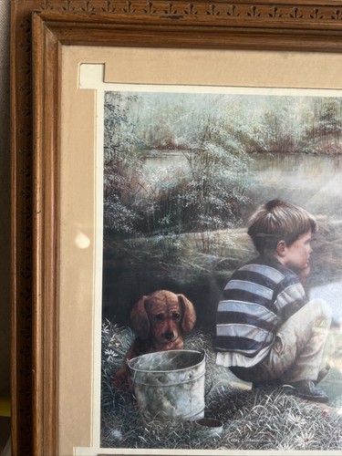 Homco Home Interiors Gifts Framed Print of Boy and Dog Fishing Wood Picture. EUC - Picture 2 of 23