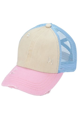 C.C Women Three Tone Criss Crossed Mesh Trucker Distressed Pony Baseball Cap - 第 8/13 張圖片
