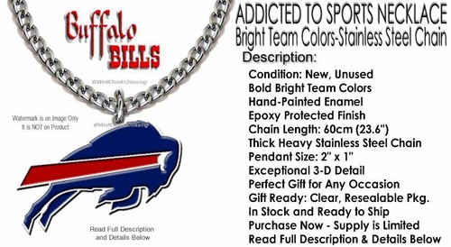 LARGE BUFFALO BILLS NECKLACE Stainless-Steel Chain NFL Football Metal Logo HOT!' - Picture 2 of 20