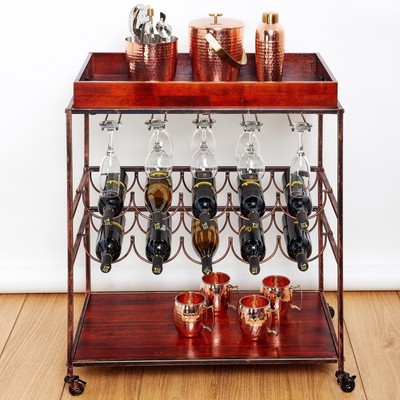 Wine Serving Cart Bottle Stem Glass Holder Kitchen Bar Antique