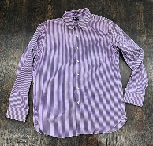 J. Crew Haberdashery Striped Button Up Purple Button Down Dress Shirt Mens Large - Picture 2 of 7