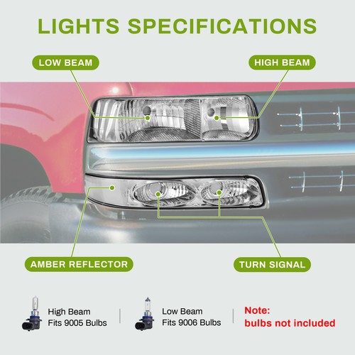 Faros cromados + lámparas de parachoques para 99-02 Chevy Silverado 00-06 Suburban Tahoe - Imagen 6 de 9