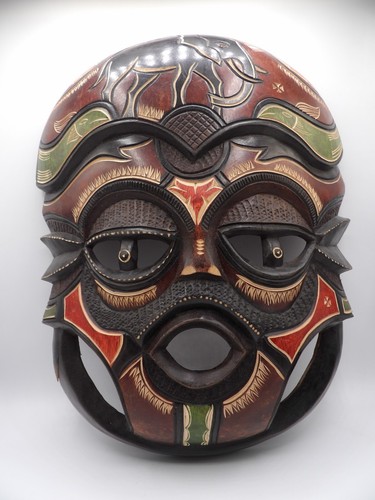 Afrikanischer Stamm handgeschnitzt Holz Krieger Gesichtsmaske Wanddeko Kunst *gesprungen*