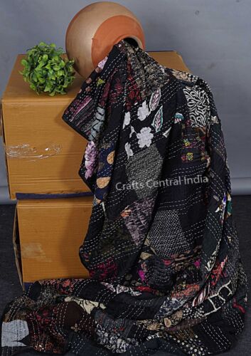 Handmade Silk Patchwork Quilt Indian kantha quilt bed cover boho throw blanket - Picture 44 of 77