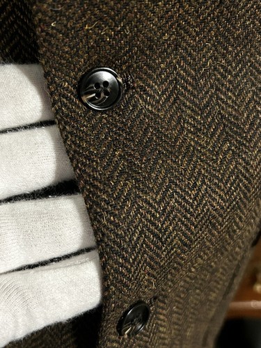 Paul Jones Men's XL Wool Blend Waistcoat Tweed Vest Brown Herringbone 3 Pockets - Picture 2 of 12