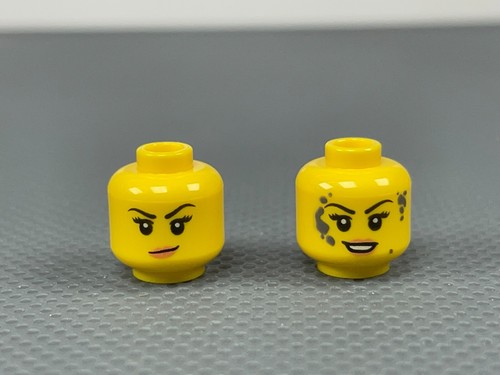 LEGO Minifigure Head Female Black Eyebrows Smirk Smile Soot Dirt Marks Dirty - Picture 11 of 11