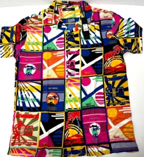 Novamen Beach Shirt Postal Short Sleeve Medium Woven Button Down 100% Viscose