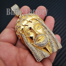 HIP HOP RAPPER STAINLESS STEEL GOLD PT LARGE JESUS HEAD CHARM PENDANT S-02