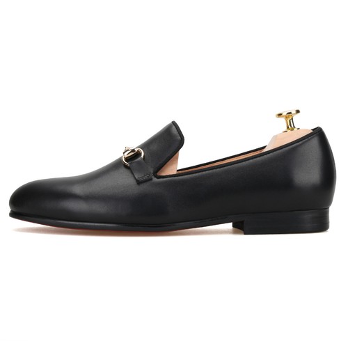 FERUCCI Black Leather Slippers loafers with Gold Horsebit Wedding Prom Shoes - Picture 4 of 11