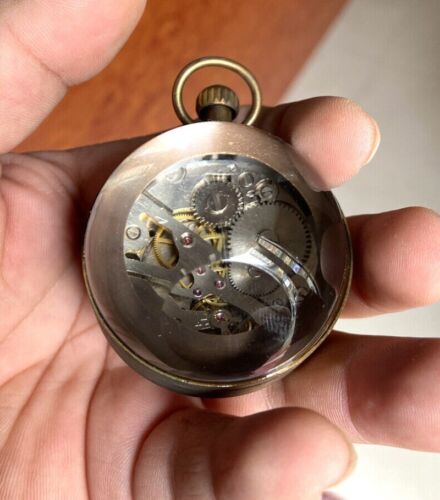2,5 Zoll / Works CHINESISCH Vintage MESSINGGLAS Taschenuhr KUGELUHR - Bild 5 von 7