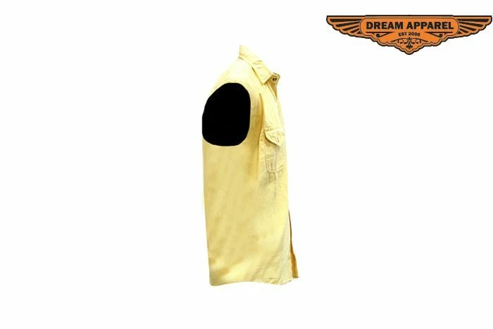 Camisa de mezclilla amarilla sin mangas para moto con cierre frontal abotonado para hombre Foto 4 de 4