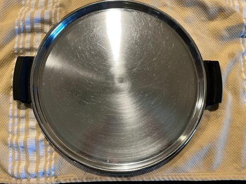 Vintage Stainless Steel Round Serving Tray Handles 12" Large