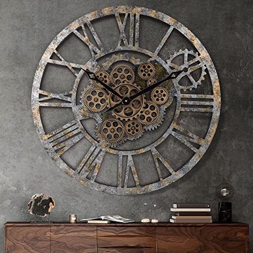 Lafocuse 23 Inch Wooden Real Moving Gears Wall Clock Distressed Bronze,Large - Picture 1 of 5