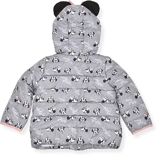Disney Girl's Minnie Mouse Print Hooded Puffer Jacket with Ears and Bow SIZE 6X - Picture 2 of 3