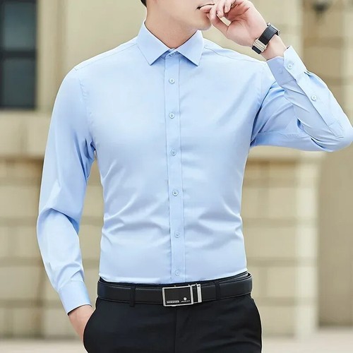Camisa Ajustada De Seda De Hombres Ropa De Vestir Larga A Cuadros Elegante - Imagen 15 de 26