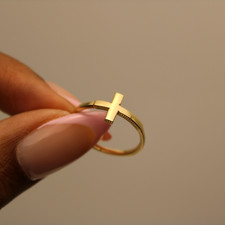 14K Real Solid Gold Cross Ring, High Polished, Christian Gift for Women, Italy