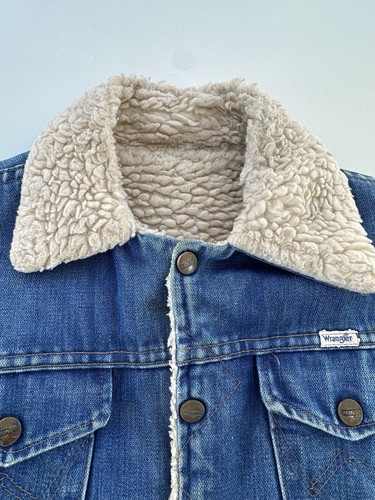 VINTAGE Wrangler Rainbow Tag Kid Denim Trucker Sherpa Chore Barn Jean Jacket 12 - Picture 3 of 24