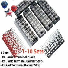 8 Positions Dual Row 600V 25A Screw Terminal Strip Blocks with Cover 1-10 Sets