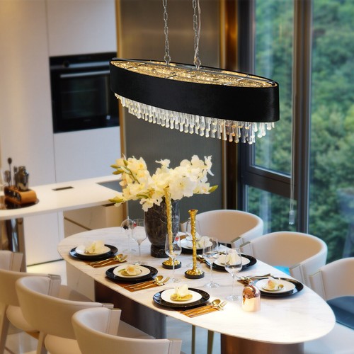 39'' Modern Rectangular K9 Crystal Chandelier 8 Lights Ceiling Pendant Fixture - Picture 8 of 10