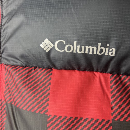 Columbia Mens Puffer Vest Size M Pockets Full Zip Outdoor Red Black Checkered - Picture 3 of 12