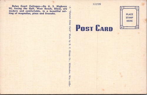 Delux Court Cottages Biloxi MS US Highway 90 Mississippi linen postcard G441 - Picture 2 of 2