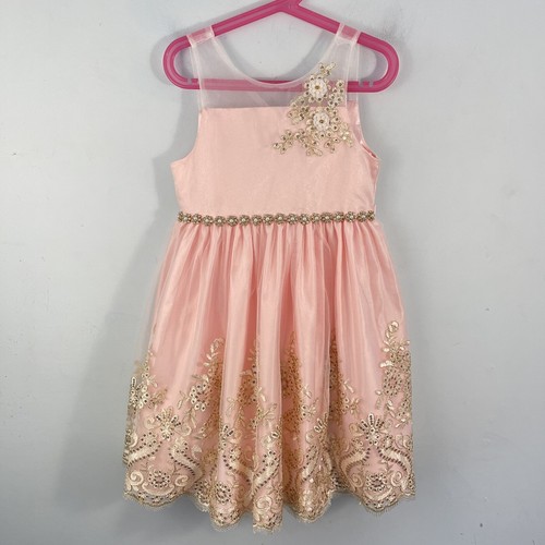 American Princess Girls Embellished Formal Dress Gold Pink Size 6X/7 - Picture 2 of 12