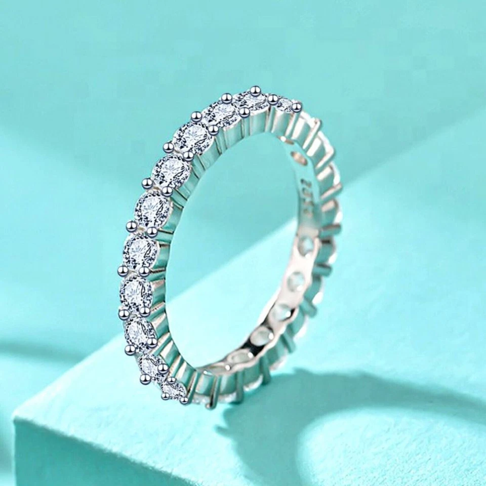 CZ Lines Simple 925 Sterling Silver Woman Girls Fashion Jewelry Anello misura 6 - Immagine 2 di 4