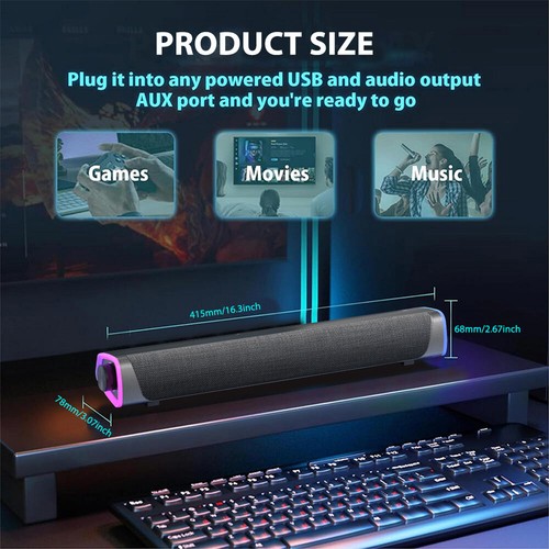 Wired/ Bluetooth Sound Bar Computer Stereo Speakers USB For PC Desktop Laptop US - Picture 6 of 12